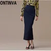 Clearance Women Summer Bodycon Midi Skirt Slimming High Waist Navy Blue Office Ladies Jupe Work Wear Faldas Saias Pencil 210527