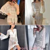 Ashgaily Crochet White Stickad Beach Cover Up Dress Tunic Long Pareos Bikinis S Swim Robe Plage Beachwear 210722