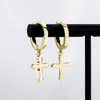 Rostfritt stål Cross Earring Classic Minimalist Gold Color Dingling Cross Hoop örhängen för män Kvinnor Juveler5366260