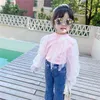 Kooporson Moda Koreański Dziewczynek Z Długim Rękawem Koszula Koronki Łuk Krawat Towdle Dzieci Topy Spadek Małe Dzieci Kostium Wiosenne Odzież 210715