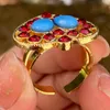 Wedding Rings 24K Gold Color Love Blue Pine Stone Trendy Ethiopia Dubai For Women African Party Gifts Hallowe Gift