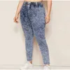 Plus Size Elastische Hoge Taille Sneeuw Wassen Potlood Broek Casual Dames Jeans 3 4 5XL Dames Stretch Lange Denim Pant Broeken Mom 210629