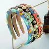 High-end Baroque Floral Color Fabric Inlaid Diamond Headband Fashion Hair Accessories Women Shiny Hairbands Cute Hair Hoop New