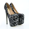 Mode Ultra High Heels 20 / 22cm Plattform Kvinnors Party Skor Sexig Rund Toe Lacke Läder Kvinna Pumpar Leopard Storlek: 34--47