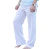 Pantalon décontracté en coton et lin pour hommes, ample, grande taille 3XL, pantalon de plage, taille élastique, blanc, kaki, confortable, Y0811