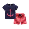 Mudkingdom Summer Toddler Boy Outfits Drawstring Short Set Cute Boys Clothes Stripe Kids Clothing Beach Holiday 210615