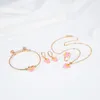 Kolczyki naszyjnik różowy uroczy kreskówka myszka złota miedziana 4 -częściowa zestaw bransoletki biżuteria