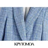 KPYTOMOA Moda Donna Doppio Petto Tweed Check Blazer Cappotto Vintage Tasche a maniche lunghe Capispalla femminile Chic Veste 211006