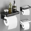 MOLI Matte Black Space aluminum Toilet Paper Holder Self-adhesive Punch-free Bathroom Mobile Hardware Set ML609 210709