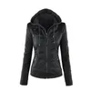 Women's Leather & Faux Autumn Winter Warm PU Jackets Women Zipper Pocket Punk Motorcycle Coat Casual Mujer Hoody Hat Detachable