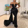 2021 Black Sequined Evening Dresses Jumpsuit Satin Bow Back with Detachable Skirt New Formal Dress Sweetheart Neck Floor Length Prom Dr 303O