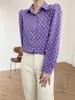 Zevity Kobiety Moda Dots Print Casual Smock Bluzka Office Lady Ramię Pads Koszula rękawa puffowa Chic Blusas Topy LS7608 210603