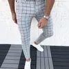 Мужские брюки Smart Casual Fashion Clothing Plaid Pencil Thin Mid Waist Jogger Trousers для мужчин