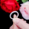 modieuze Volledige Micro Pave Wit Roze Zirconia Steen Ronde Verlovingsringen voor Vrouwen Wedding Band R115 210714