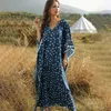 Women Batwing Sleeve Loose Long Robe DrBohemian Boho Print Long Maxi Dresses Summer Beach SundrMuslin Wear X0621