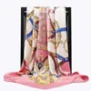 Halsdukar för kvinnor trycker Twil Hair Neck Square Silk Scarf Office Ladies Shawl Bandana 90x90cm Muslim Hijab Handkakor Korean9399066