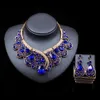 Luxurious Teardrop Crystal Bridal Wedding Jewelry Rhinestone Big Necklace Earrings Sets TL034