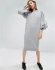AEL SPACE Algodão Moletom Dress Bishop Manga Backless Longo Vestidos Loose Plus Size Hight Quality Mulheres roupas 201102
