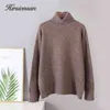 Hirsionsan Turtle Neck Solid Cashmere Sweater Kvinnor Elegant Mjuk Varm Kvinna Strikkad Pullovers Basic Loose Female Jumper 210805