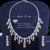 ThreeGraces Luxury Brand Yellow Cubic Zirconia Big Dangle Drop Earrings and Necklaces Women Wedding Costume Jewelry Sets JS266 H1022