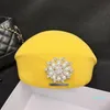 sweet diamond flower wool felt berets for women yellow winter hat female ins French painter caps