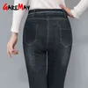 Winter Damen Jeans Samt mit hoher Taille elastische Taille Stretch Denim Hosen dünne warme Jeans für Frauen eng Plus Größe 211102