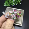 Andere natuurlijke multicolor toermaline elegante zoete clusters broche hanger edelsteen S925 zilveren vrouwen meisje geschenk sieraden