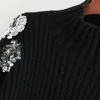 Women's Sweaters Women's Winter Women Beading Sequins 2022 Female Fashion Vintage Loose Full Sleeve Turtleneck Black Pullover Casual