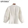 Vintage Zoete Hol Borduren Blouses Vrouwen Mode Verstoorde Kraag Drie Kwart Mouw Vrouwelijke Shirts Blusa Chic Tops 210226