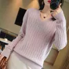 Outono e inverno torção camisola mulheres soltas versão coreana All-Match Big Size Casaco V-pescoço de manga comprida Sweater inferior 211103