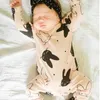 Cute Baby Girls Romper 2Pcs Cartoon Rabbit Pattern Long Sleeve Jumpsuit and Headband Outfits Set Autumn born Infant Clothes 210816