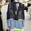 [EWQ] Korea Chic Temperament Fashion Casual Revers Stitching Losse Lange mouwen Zonnebrandcreen Suit Jacket Dames Zomer 16E375 211006