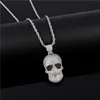 Hip Hop Iced Out Bling Cubic Zirconia Skull Baguette Halsband Pendants För Män Kvinnor Rapper Smycken Med Solid Tillbaka