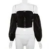 Summer Blouses Women Top Sexy Streetwear Club Off-Shoulder Long Sleeve Shirts Casual Single-Breasted Slim-Fit Corset Crop Blouse