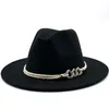 Breda brim hattar kvinnor män ull filt jazz fedora panama stil cowboy trilby party formell klänning hatt stor storlek gul vit 5860 cm a2542689