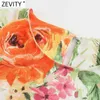 Zevity Kobiety Sweet Tropical Floral Print Mini Sukienka Chic Kobieta Sexy Back Hole Hole Side Zipper Summer Casual Slim Vestido DS8363 210603