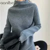 Otoño Invierno mujer moda Casual cuello tortuga Delgado suave minimalista Color sólido manga larga suéter tejido 210604