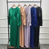 ABAYA DUBAI TURQUIO DE CETINA VESTIDO MULIMINAL SATINO ISLAM ABAYAS MULHERES VESTIDOS RODO DE VOLUGE FEMME MUSULMAN DE MODE F2639