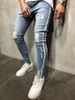 Jeans masculinos Mens Skinny Slim Fit Rasgado Grande e Alto Estiramento Azul para Homens Angustiados Cintura Elástica M-4XL228H