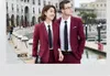 Fashion Casual Burgundy Men Suits Notched Lapel One Button Prom Suit Wedding Slim Fit Tuxedos Back Vent Blazer(Jacket+Pants)