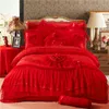 4 pcs rosa coração-em forma de luxo conjunto rei rainha balclothes lençóis lençóis de algodão princesa laço edredom conjunto 357 R2