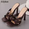 Pantoufles Eilyken Nouveau Design De Mode D'été Bande Étroite Femmes Sexy Talons Hauts Peep Toe Dames Mules Diapositives Chaussures Grande Taille 42220308