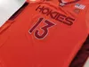 Chen37 Custom Basketball Jersey Men Youth Women Virginia Tech Hokies 13 Darius Maddox High School Shortback Rozmiar S-2xl lub dowolne koszulki nazwiska i numeru numeru