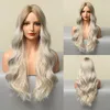 Synthetische pruiken HENRY MARGU Lang Ombre Zwart Bruin Blond As Natuurlijk Lichaamsgolf Voor Vrouwen Cosplay Hittebestendig Haar Pruik3478208