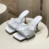 Slippers Women Mules Shoes Leather Slipper Outside High Heel Summer Black Party Sexy Nude Weave Sandals