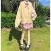 Сладкий и милый kawaii девушка вязаный свитер ленивый колледж стиль свободных слоеных рукав Harajuku девушка JK униформа свитер кардиган куртка Y0825