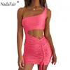 Nadahair Mini Bodycon Sommar Drwomen Club Hollow Out Ruched Backlorange Vit Black Party Bandage Kvinnor Sexiga Klänningar X0529