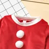 Vestito natalizio da ragazza per bambini Abito a maniche lunghe con pon pon Babbo Natale Abiti cosplay G1026