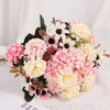 Dekorativa Blommor Kransar Rosa Silk Hydrangeas Konstgjorda Bröllops Växter För Brud Hand Blommande Peony Fake White Home Decoration