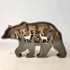 中空動物のホームオフィスの木製の工芸品創造的な北アメリカの森のオオカミトーテムエルクヒーグマの装飾品211105